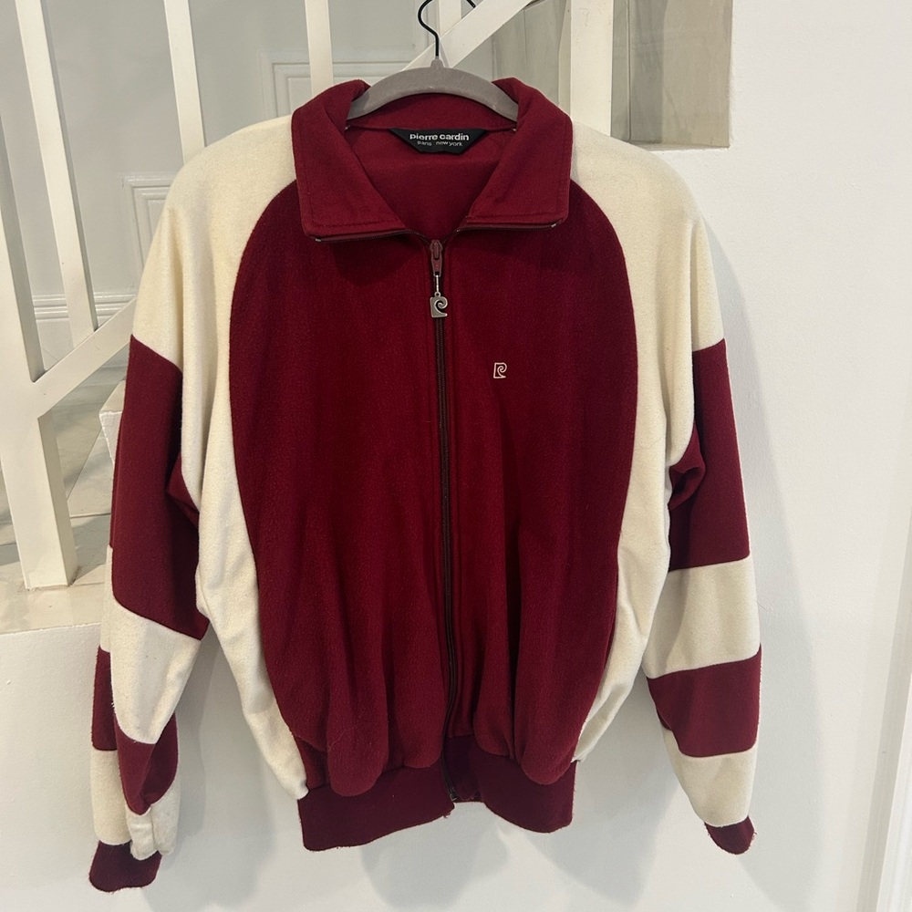 Pierre Cardin Red and Cream Zip Up Sweater